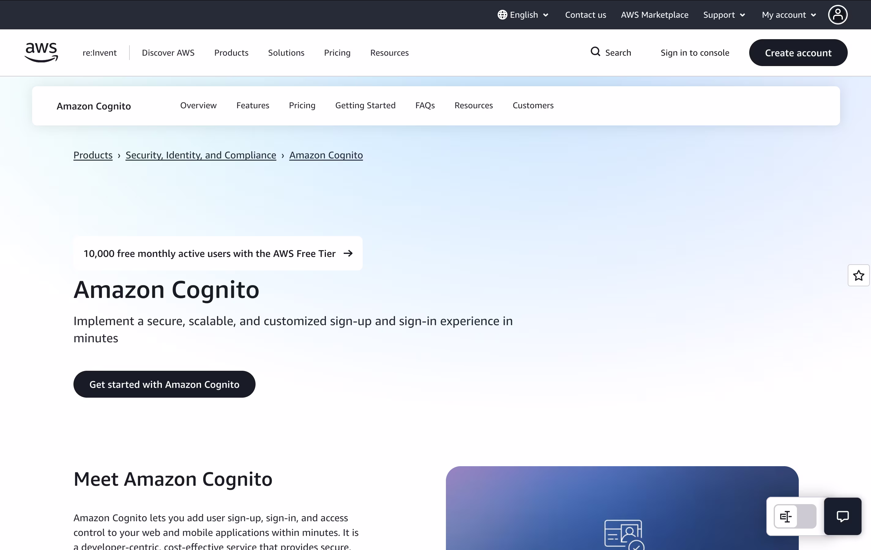 Amazon Cognito screenshot