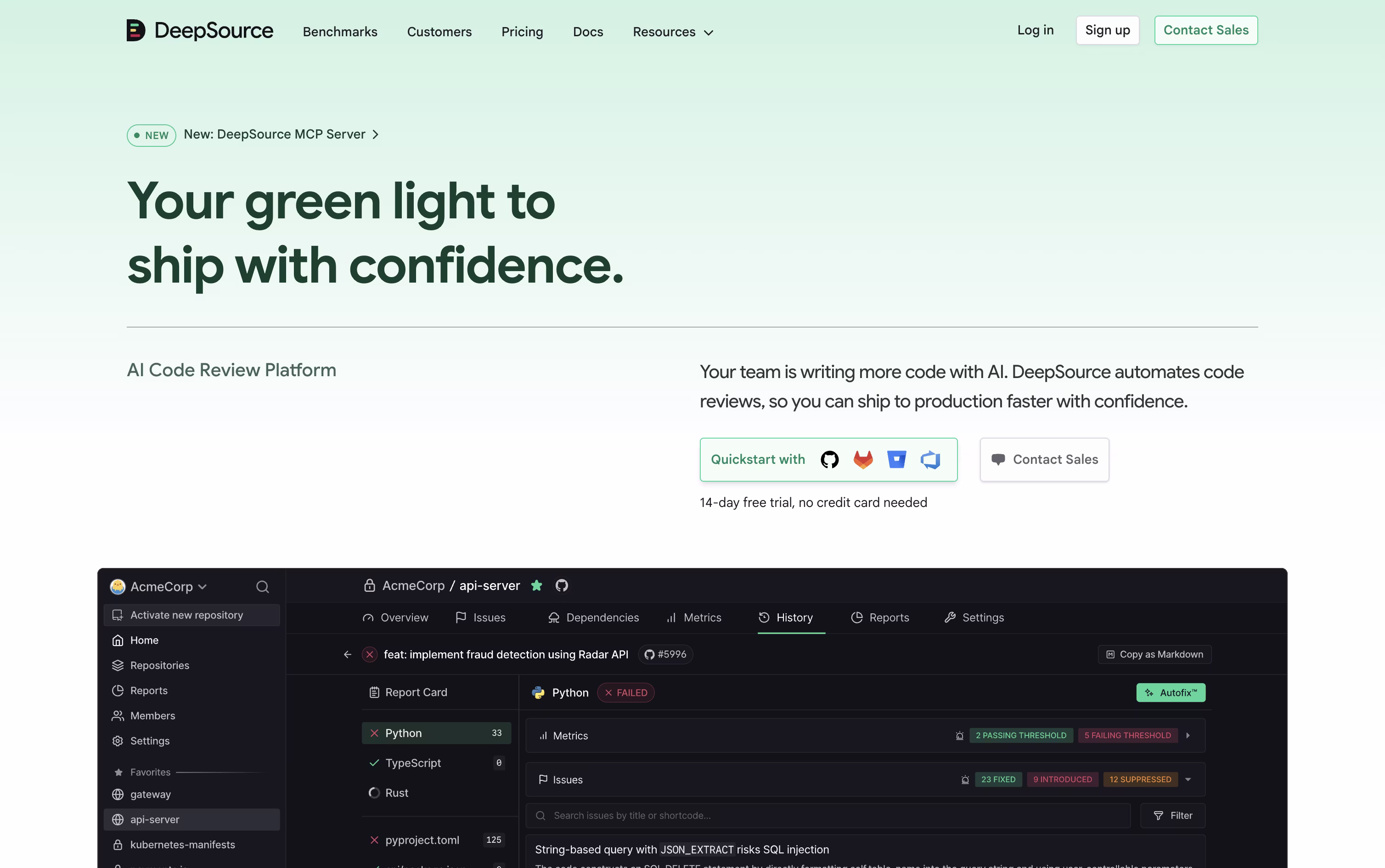 DeepSource screenshot DeepSource screenshot