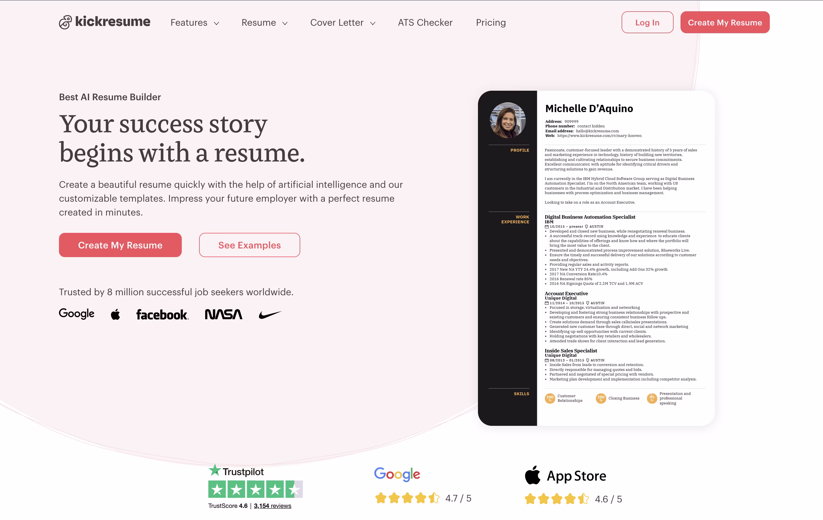 Kickresume screenshot Kickresume screenshot