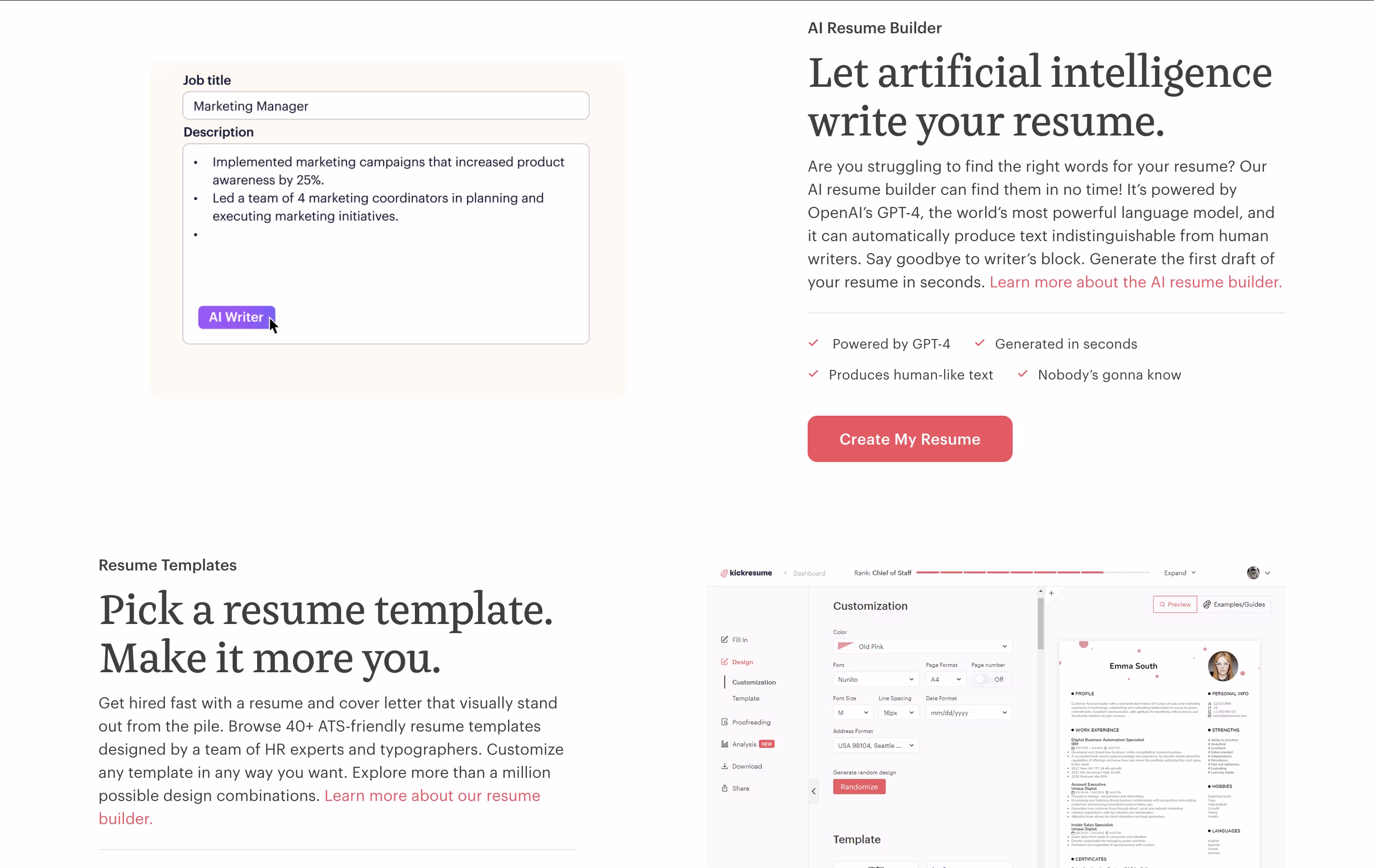 Kickresume screenshot 2