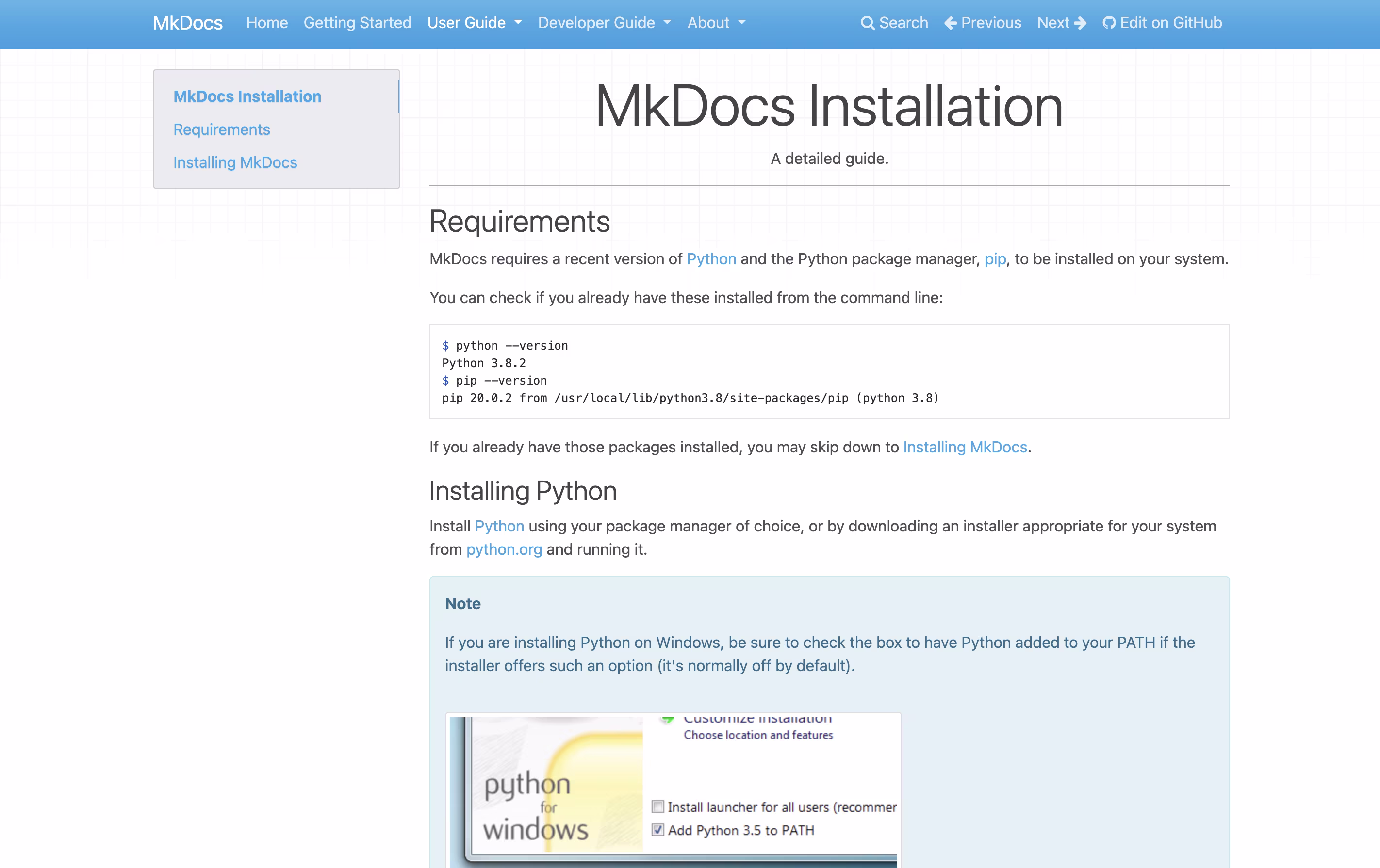 MkDocs screenshot 4